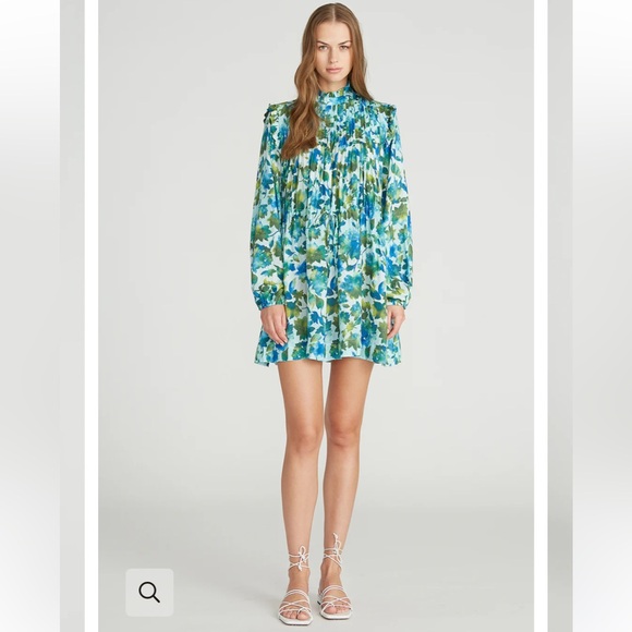 Amur Dioni Dress Cerulean Lotus Block Print sustainable aloe vera floral 8 - Picture 1 of 16